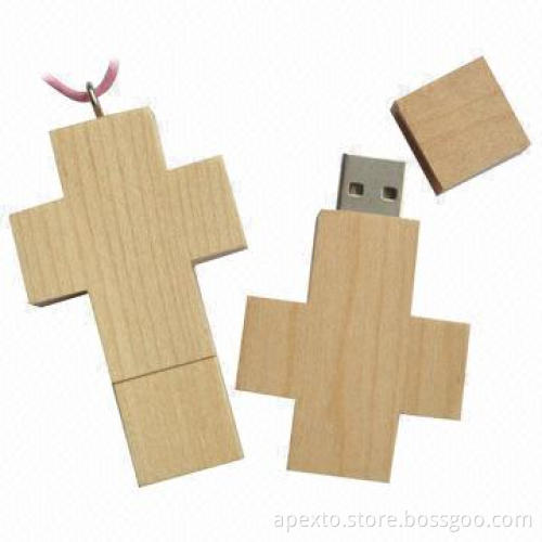 Latin Cross Wooden USB Flash Drives with 512MB to 32GB Memory Capacity